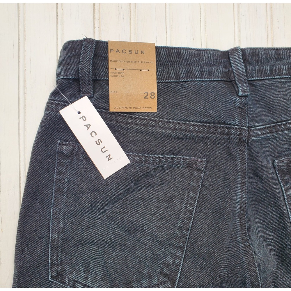 PacSun Madison High Rise Girlfriend Jeans NEW‎ Dark Wash Wide Leg Denim Size 28